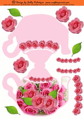 Tea Pot Shaped Card with 3D Flowers and Leaves