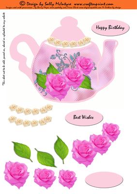 Tea Pot Shaped Topper with 3D Flowers