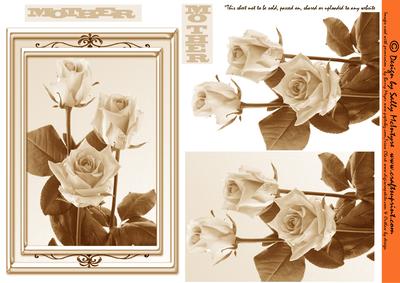 Mother , Roses Pyramid with 3D Roses Sepia