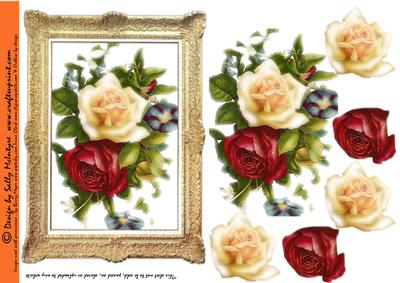 Frame Card Roses Cream and Red 3D