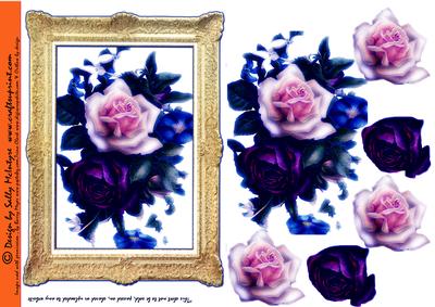 3D Frame Card Roses Purple Hues
