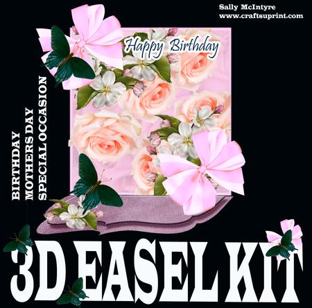 3D Easel Card Pink Roses and Dogwood with Butterflies&bows