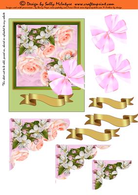 Soft Pink Roses and Dogwood on Green