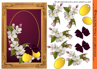 3D Frame Card Red Velvet with Dogwood,gold Tags and Bow