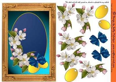 3D Frame Card Aqua Velvet with Dogwood,gold Tags and Bow