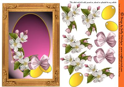 3D Frame Card Pink Velvet with Dogwood,gold Tags and Bow