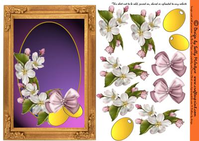 3D Frame Card Purple Velvet with Dogwood,gold Tags and Bow