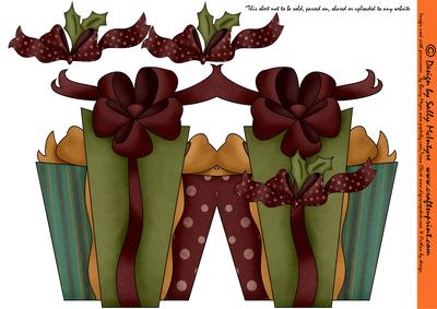 Christmas Parcel with 3D Bow and Holly Shaped Card