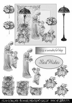 Victorian Beauty 3D Card Monotone