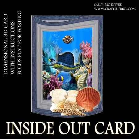 Underwater 3D Inside Out Card Seahorses Starfish