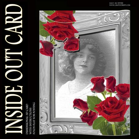 Inside Out Card Vintage Girl with 3D Red Roses