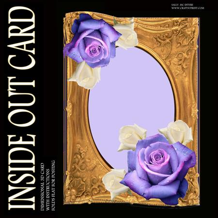Inside Out Card Rich Gold Frame with Purple and White Roses