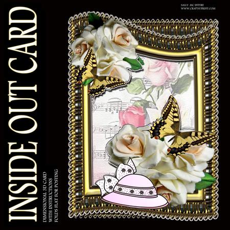 Inside Out Card Vintage Flowers,butterflies and Hat