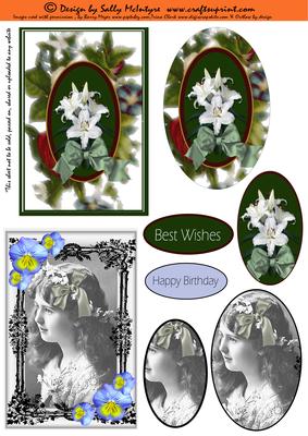 Oval Pyramids Vintage Girl and Lillies