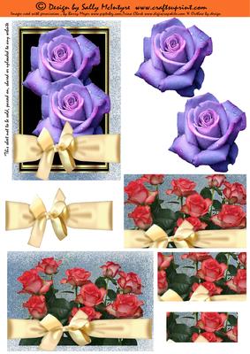 2 Card Sheet Purple Roses and Florals Pyramid