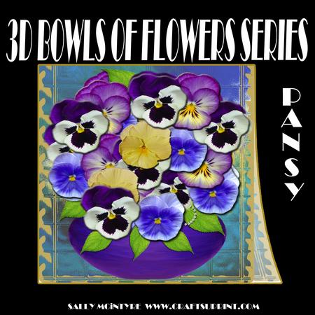 Bowls of Flowers Series 3D Pansies with Insert