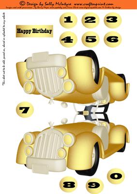 Golden Car with Numbers Happy Birthday