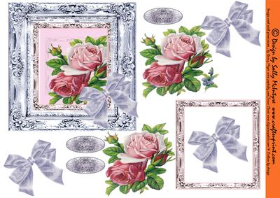 Vintage Roses in a Nest of Silver Frames with 3D