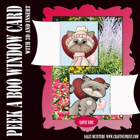Peek a Boo 3D Window Card Love Cats with Insert
