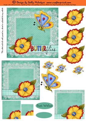 2 Card Sheet Butterflies Flowers and Lace