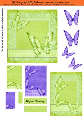 2 Card Sheet Butterflies Lime and Purple Lace