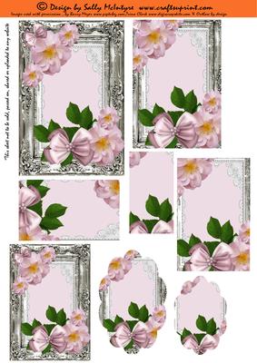 2 Card Sheet for a Lady Pink Roses and Bows