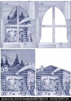 Wooden Window Scene in Blue