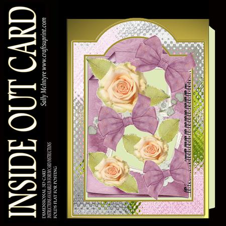 Inside Out Card Book Front Yellow Roses and Pink Bows