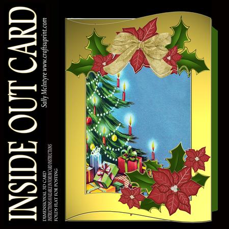 Inside Out Card Vintage Christmas with Poinsettia and Holly