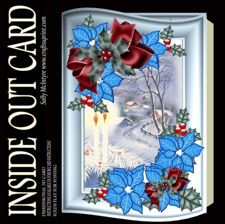 Inside Out Card Christmas in the Blue. Bows Poinsettia