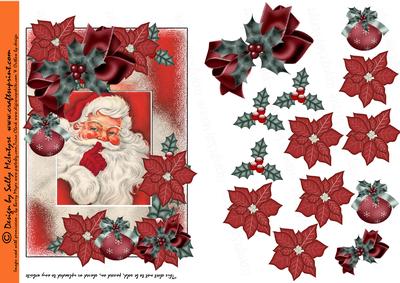 Ssshhh Santa Red Poinsettia Holly and Christmas Bows
