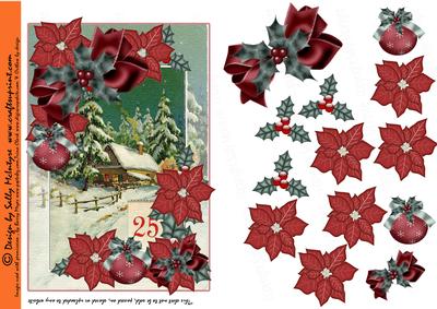 December 25th Red Poinsettia Holly and Christmas Bows
