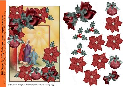 Peace on Earth Red Poinsettia Holly and Christmas Bows
