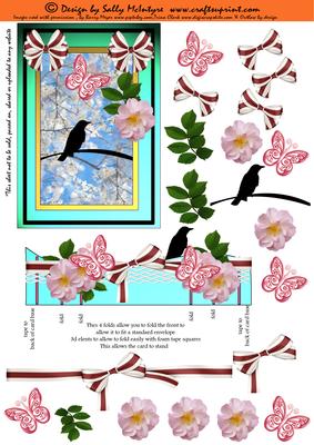 Totally 3D Card Blackbirds in a Garden