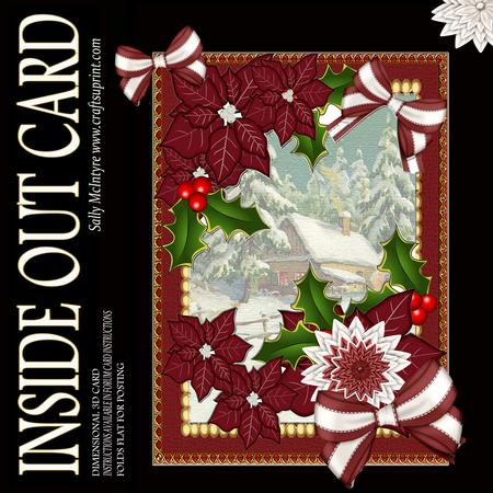 Inside Out Card Snow Scene Poinsettia and Bows with Instruct