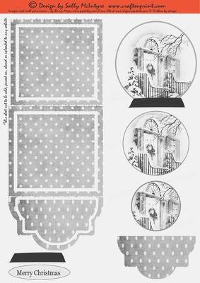 Easel Card Christmas Snow Globe Pyramid Black and White
