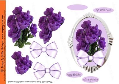 Silverbase Purple Decoupage Flowers and Bow