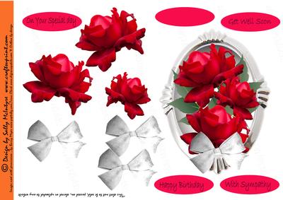 Silver Base Red Roses Decoupage and Bow