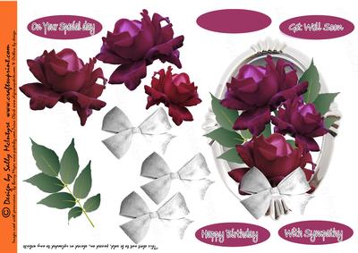 Silver Base Maroon Roses Decoupage and Bow