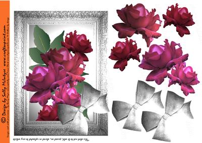 Beautiful Cerise Rose with Silver Frame and Bows