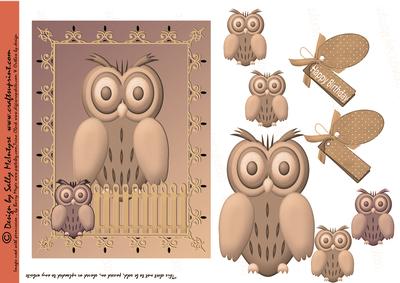 Owl on a Fence 3D Decoupage with Tag Brown