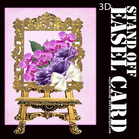 Stand Out Easel Card Purple Roses and Orchids 3D