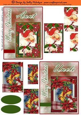 Merry Christmas Aunt Merry Christmas Uncle 2 Card Sheet