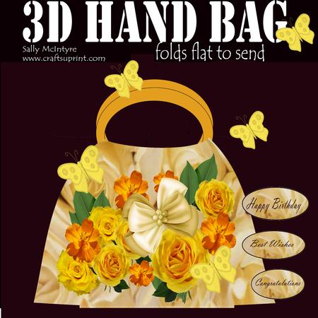 3D Handbag Golden Roses, Bows and Butterflies