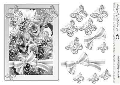 Black and White Roses Butterflies and Bows
