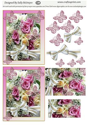 Pink Roses Pyramid and 3D 2 Card Sheet