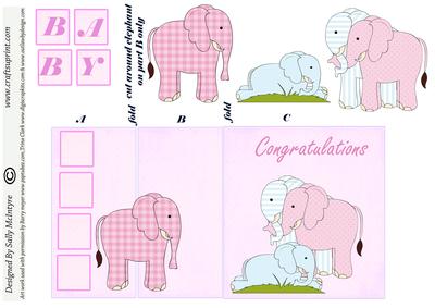 Baby Girl Fold Back Multiple Elephants 3D