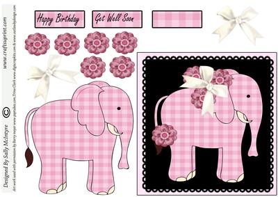 Elephant on Black 3D Bows and Flowers