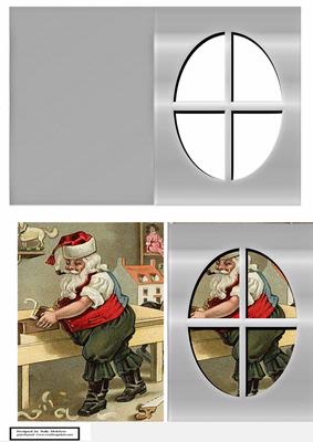 Silver Christmas Window Card Traditional Santa in His Workshop