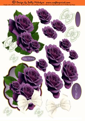 Aubergine Rose 2 Card Sheet Step by Step